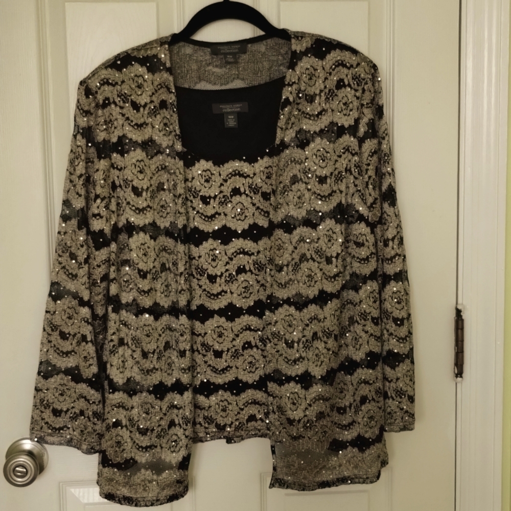 Women's Evening Wear, Sequined Black and Gold  Jacket and Shell